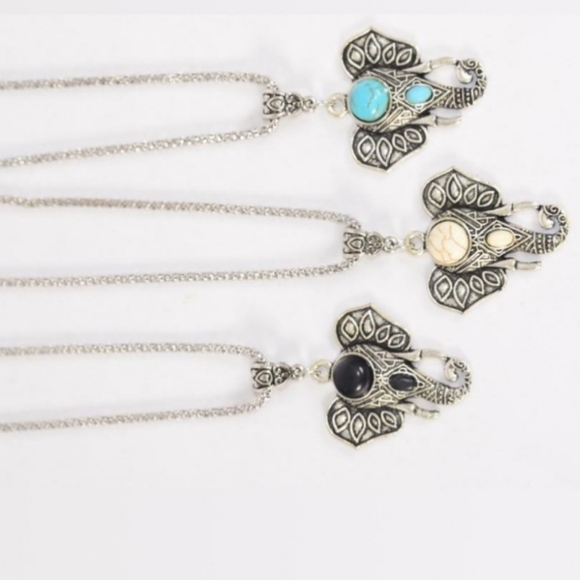 ELEPHANT Necklace Blue Stone Pendant Vintage look Silver pl NEW in pkg. Unisex - Picture 6 of 8